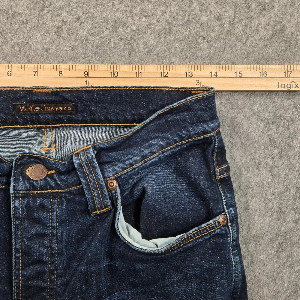 Nudie Grim Tim Jeans Mens 28x32 (tag 31x34) Blue Dark Wash Slim Straight Denim